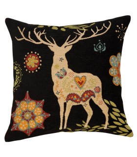 coussin cerf noir Ref. 8301 - ©Tapisseries d'Halluin