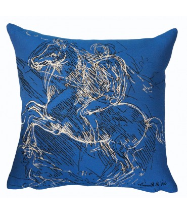 Leonardo cushion Leonardo da Vinci blue Ref. 8563 - © tapisseries d'halluin